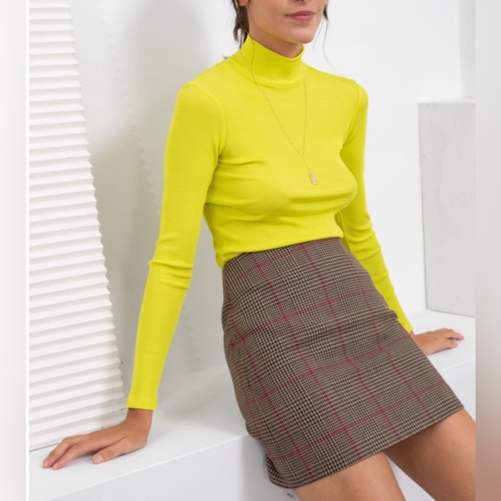 & Other Stories Brown Pink Black Houndstooth Plaid Mini Skirt Size 4 Or Size 36